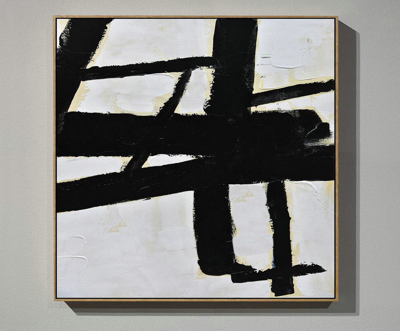Extra Large Acrylic Painting On Canvas,Handmade Minimal Art Palette Knife Canvas Painting, Black White Beige - Huge Abstract Canvas Art